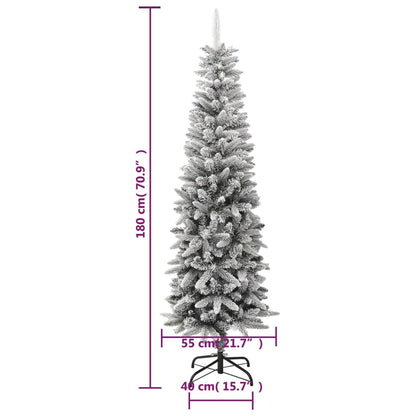 vidaXL Artificial Slim Christmas Tree with Flocked Snow 180 cm PVC&PE - White - 180 x 55 cm