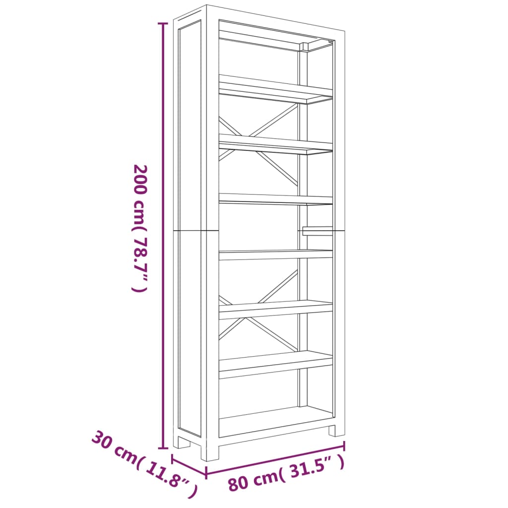 vidaXL 7-Tier Bookcase 80x30x200 cm Solid Wood Acacia - Brown