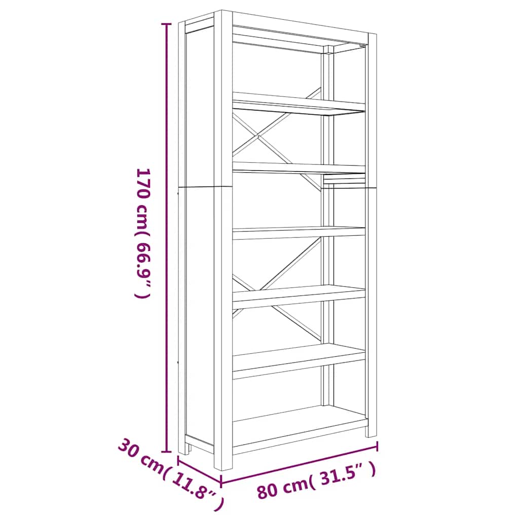 vidaXL 6-Tier Bookcase 80x30x170 cm Solid Wood Acacia - Brown