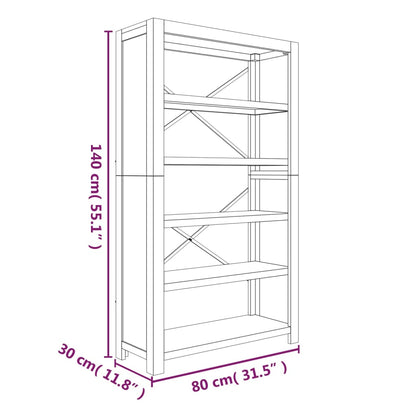 vidaXL 5-Tier Bookcase 80x30x140 cm Solid Wood Acacia - Brown