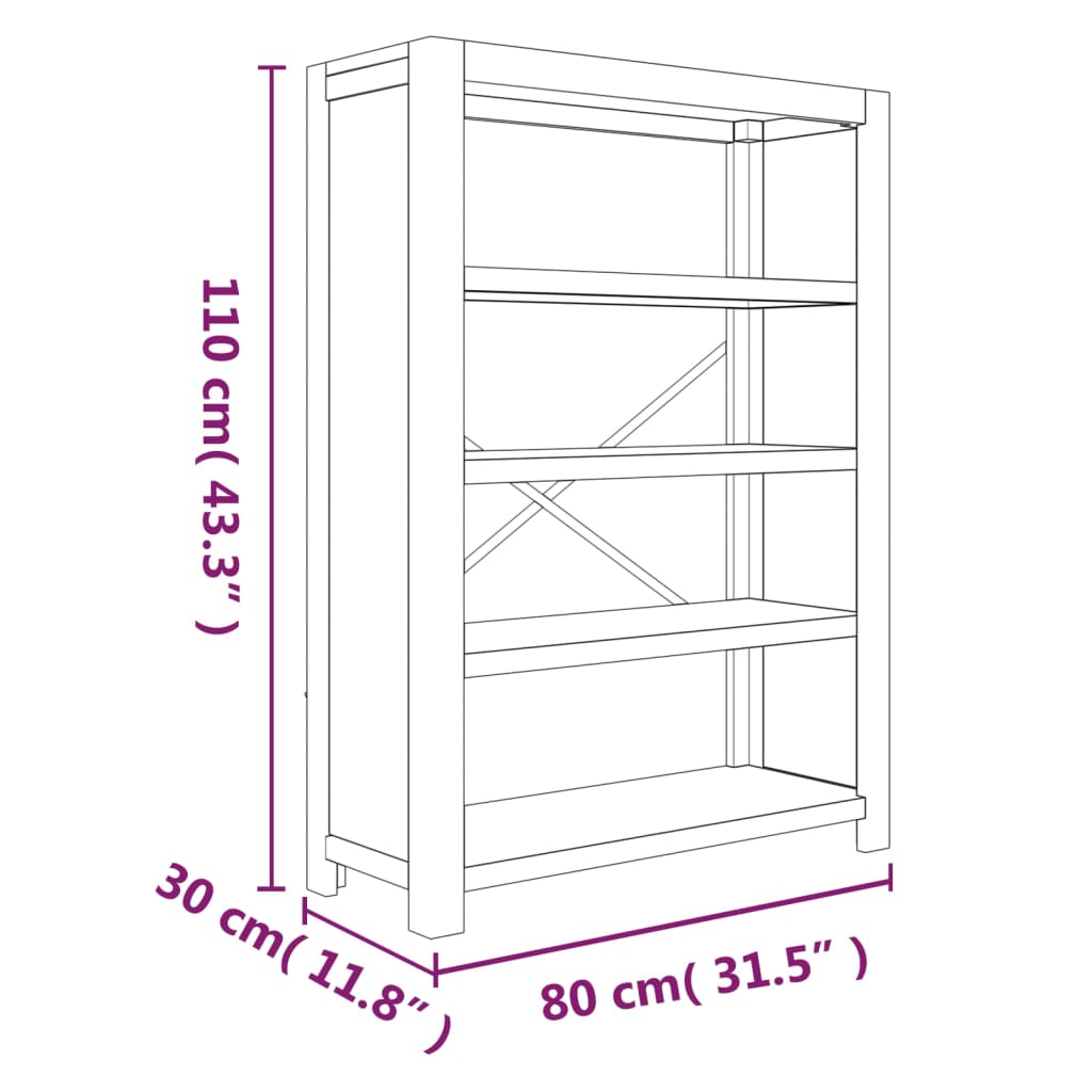 vidaXL 4-Tier Bookcase 80x30x110 cm Solid Wood Acacia - Brown