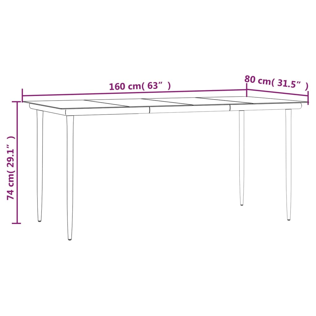 vidaXL Garden Dining Table Black 160x80x74cm Steel and Tempered Glass - 160 x 80 x 74 cm
