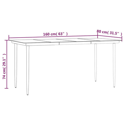 vidaXL Garden Dining Table Black 160x80x74cm Steel and Tempered Glass - 160 x 80 x 74 cm