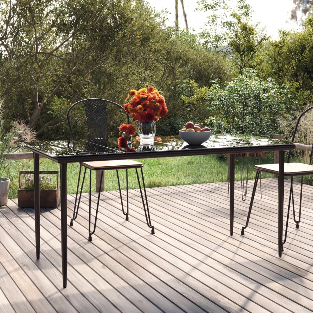 vidaXL Garden Dining Table Black 160x80x74cm Steel and Tempered Glass - 160 x 80 x 74 cm