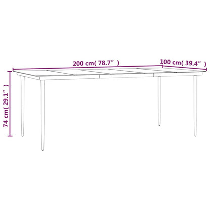 vidaXL Garden Dining Table Black 200x100x74cm Steel and Tempered Glass - 200 x 100 x 74 cm