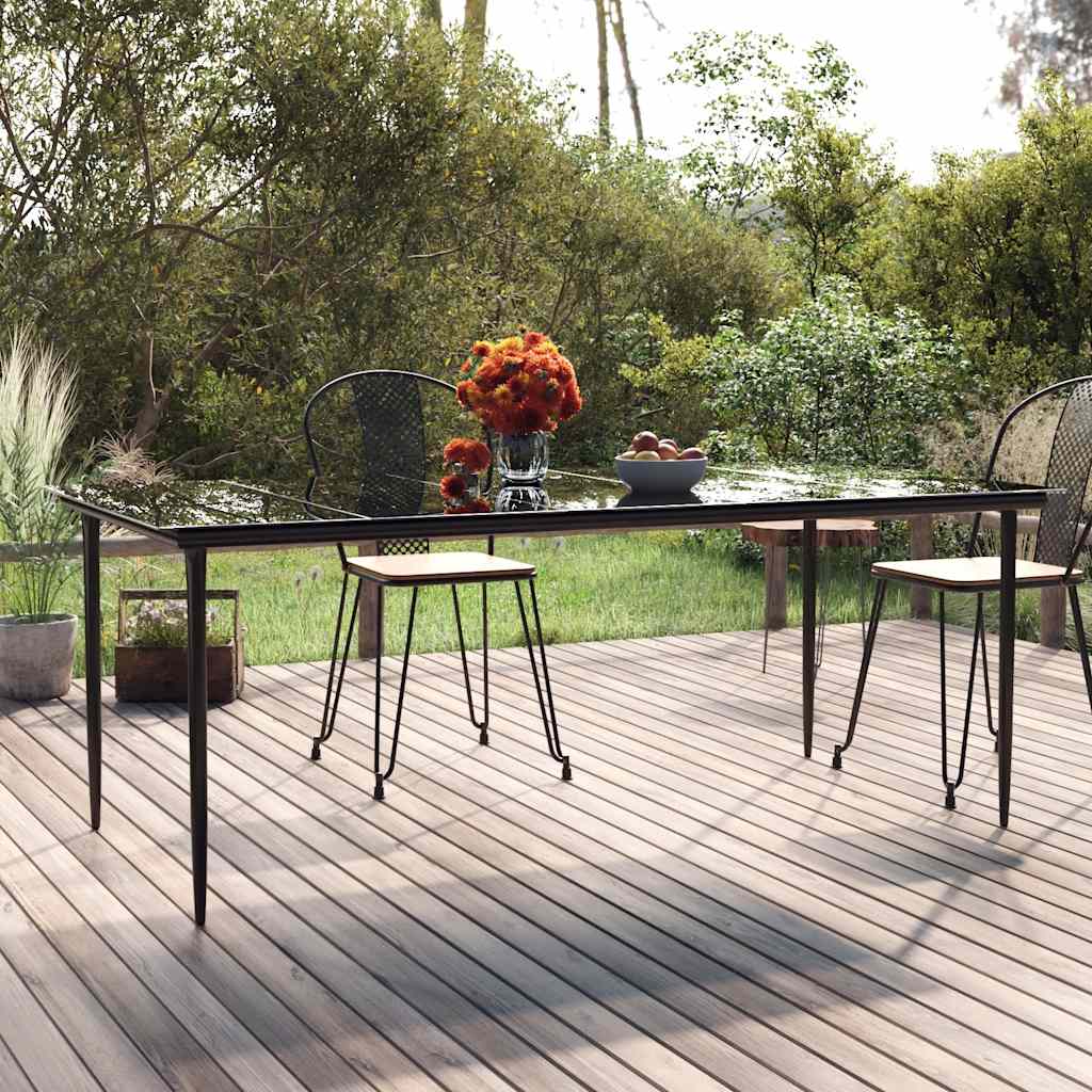 vidaXL Garden Dining Table Black 200x100x74cm Steel and Tempered Glass - 200 x 100 x 74 cm