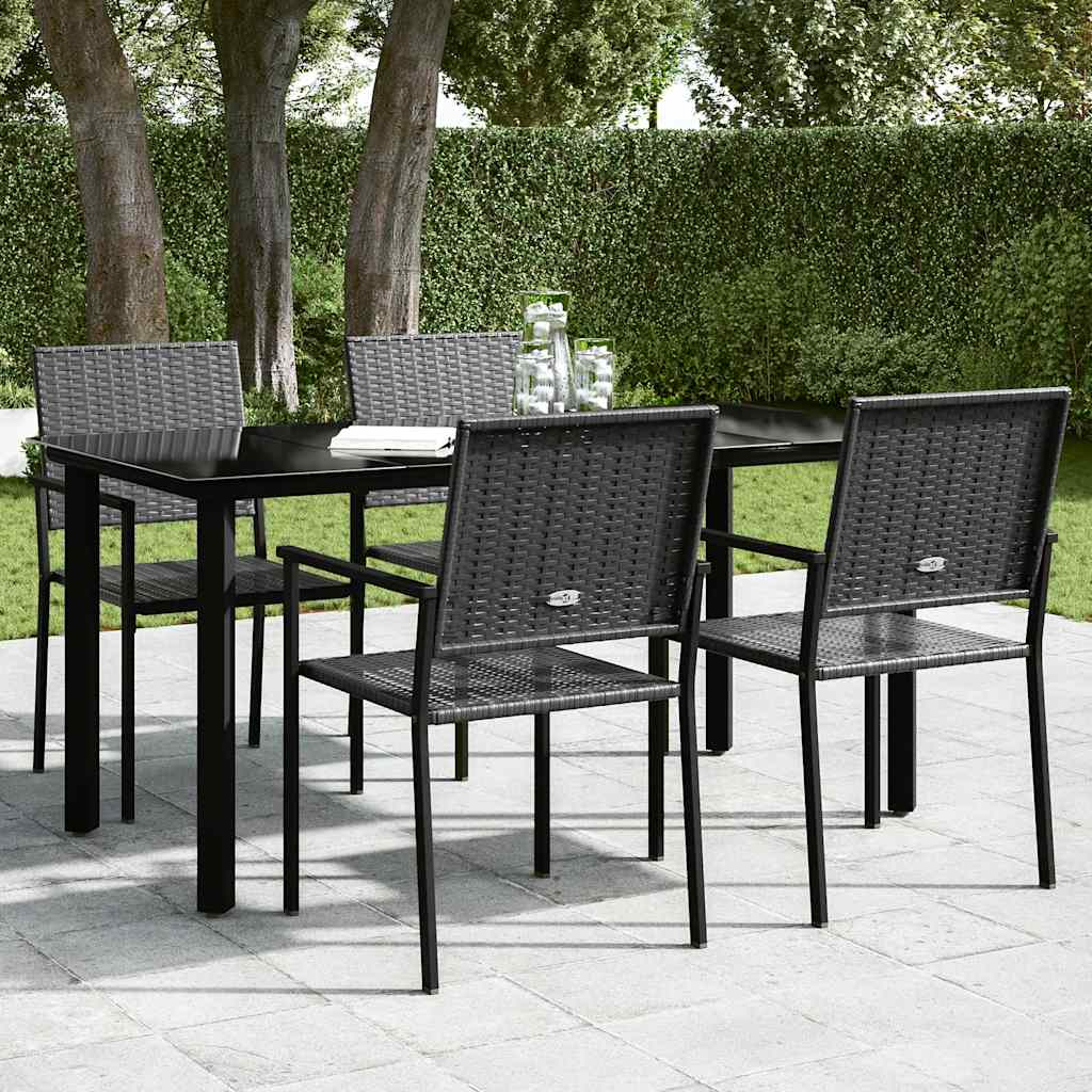 vidaXL Garden Dining Table Black 160x80x74cm Steel and Tempered Glass - 160 x 80 x 74 cm - 24428