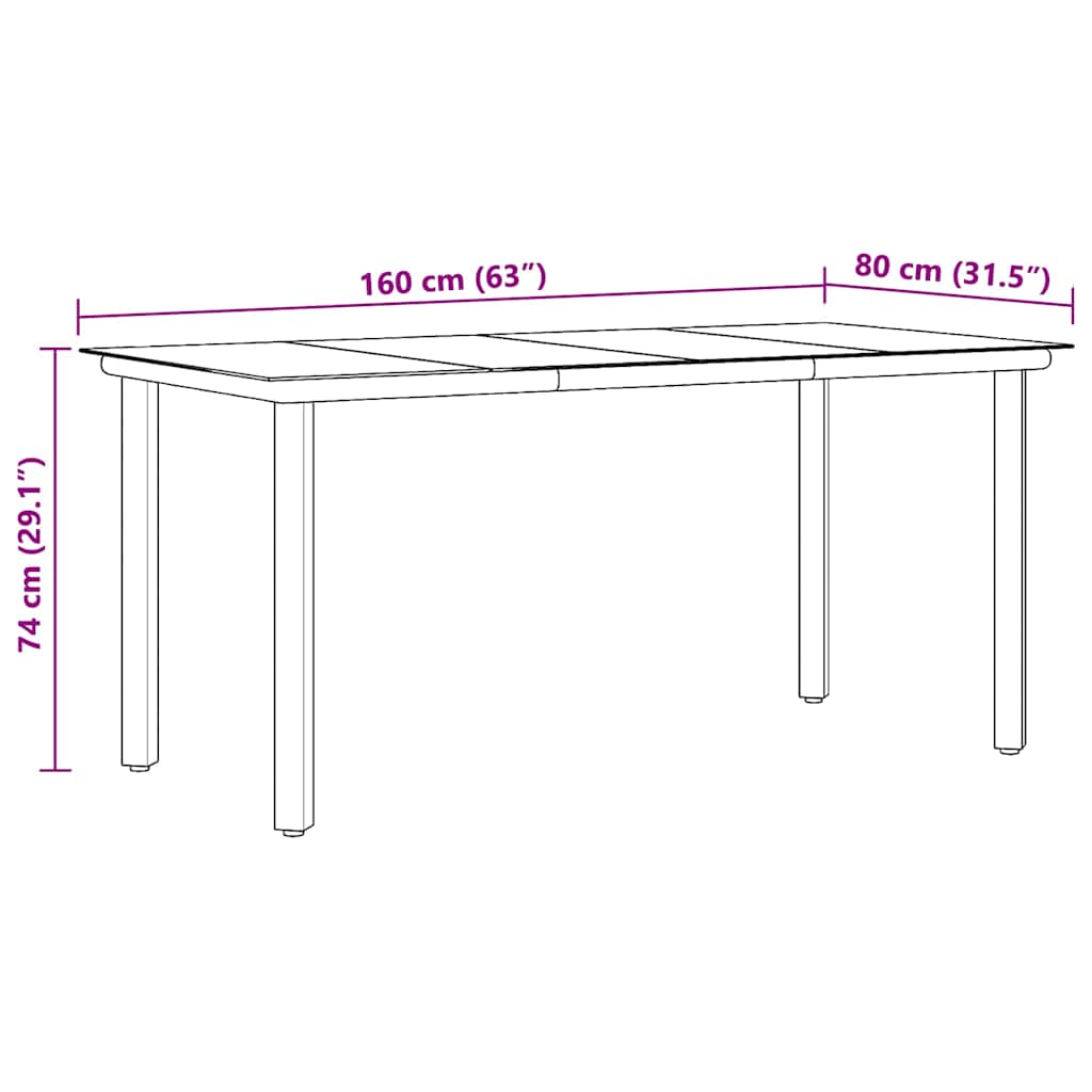 vidaXL Garden Dining Table Black 160x80x74cm Steel and Tempered Glass - 160 x 80 x 74 cm - 24428
