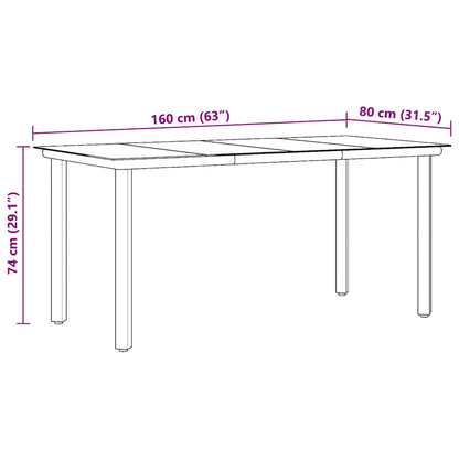 vidaXL Garden Dining Table Black 160x80x74cm Steel and Tempered Glass - 160 x 80 x 74 cm - 24428