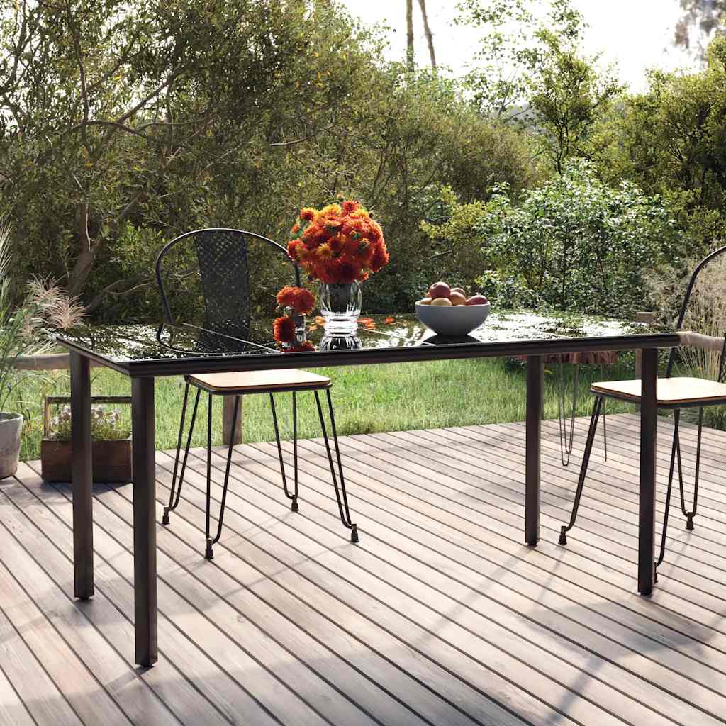 vidaXL Garden Dining Table Black 160x80x74cm Steel and Tempered Glass - 160 x 80 x 74 cm - 24428