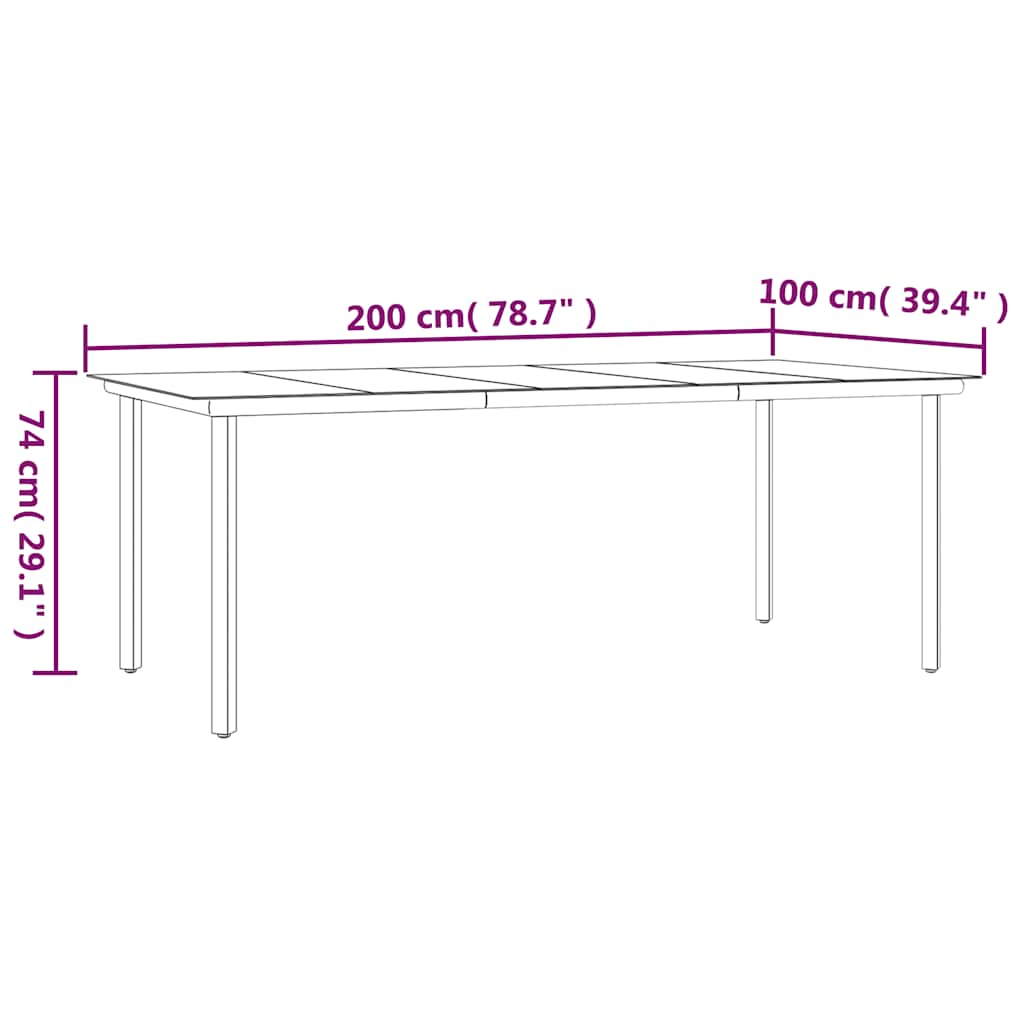 vidaXL Garden Dining Table Black 200x100x74cm Steel and Tempered Glass - 200 x 100 x 74 cm - 24430
