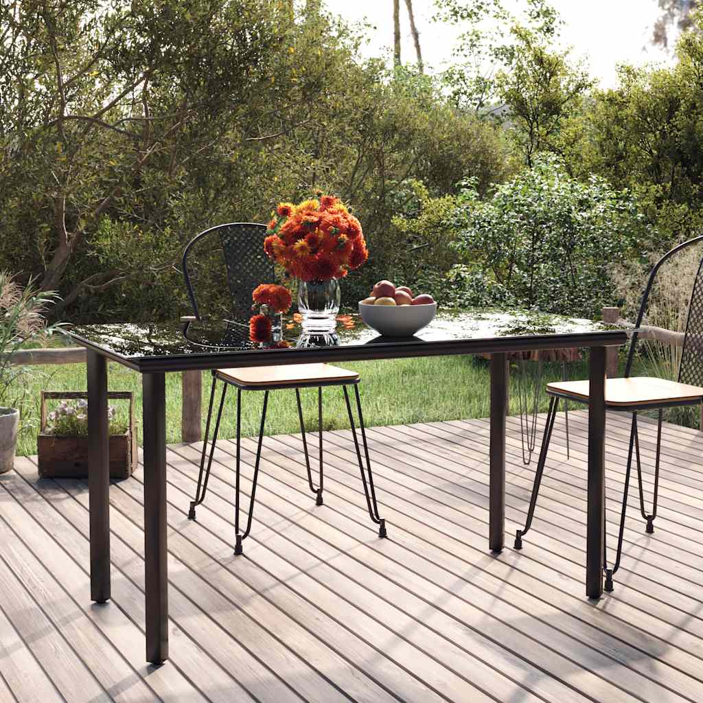 vidaXL Garden Dining Table Black 200x100x74cm Steel and Tempered Glass - 200 x 100 x 74 cm - 24430