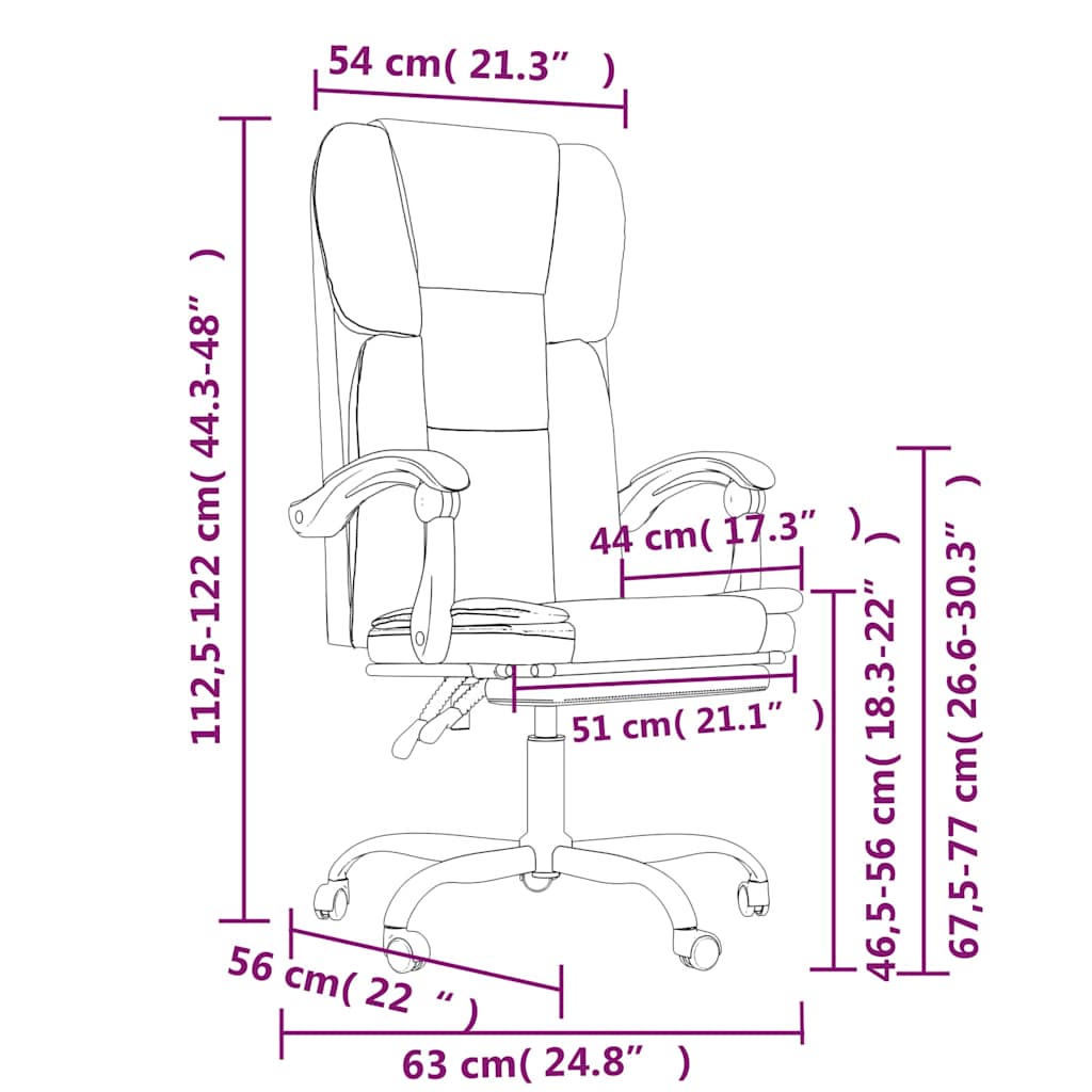 vidaXL Reclining Office Chair Light Grey Fabric - 63 x 56 x 122 cm
