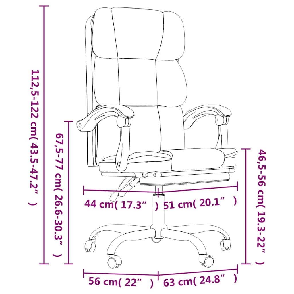 vidaXL Reclining Office Chair Black Faux Leather - 63 x 56 x 122 cm