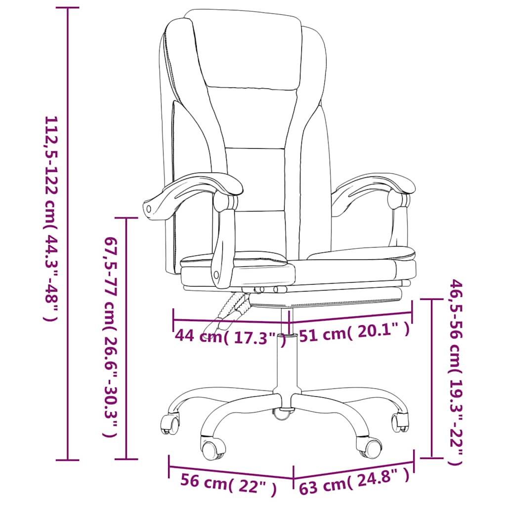 vidaXL Reclining Office Chair Light Grey Fabric - 63 x 56 x 122 cm - 68763