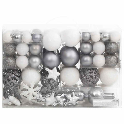 vidaXL 111 Piece Christmas Bauble Set White and Grey Polystyrene - Multicolour - 36 x 12 x 24 cm