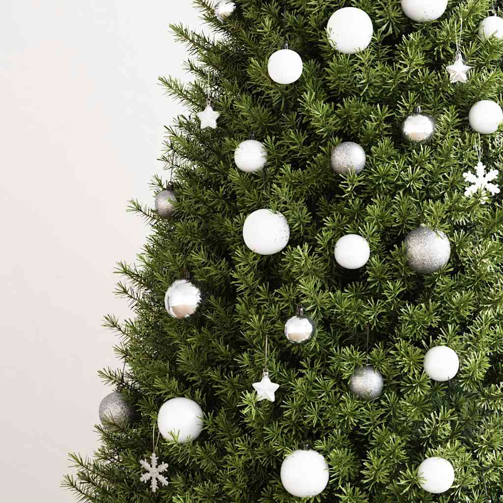 vidaXL 111 Piece Christmas Bauble Set White and Grey Polystyrene - Multicolour - 36 x 12 x 24 cm