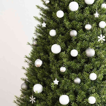 vidaXL 111 Piece Christmas Bauble Set White and Grey Polystyrene - Multicolour - 36 x 12 x 24 cm