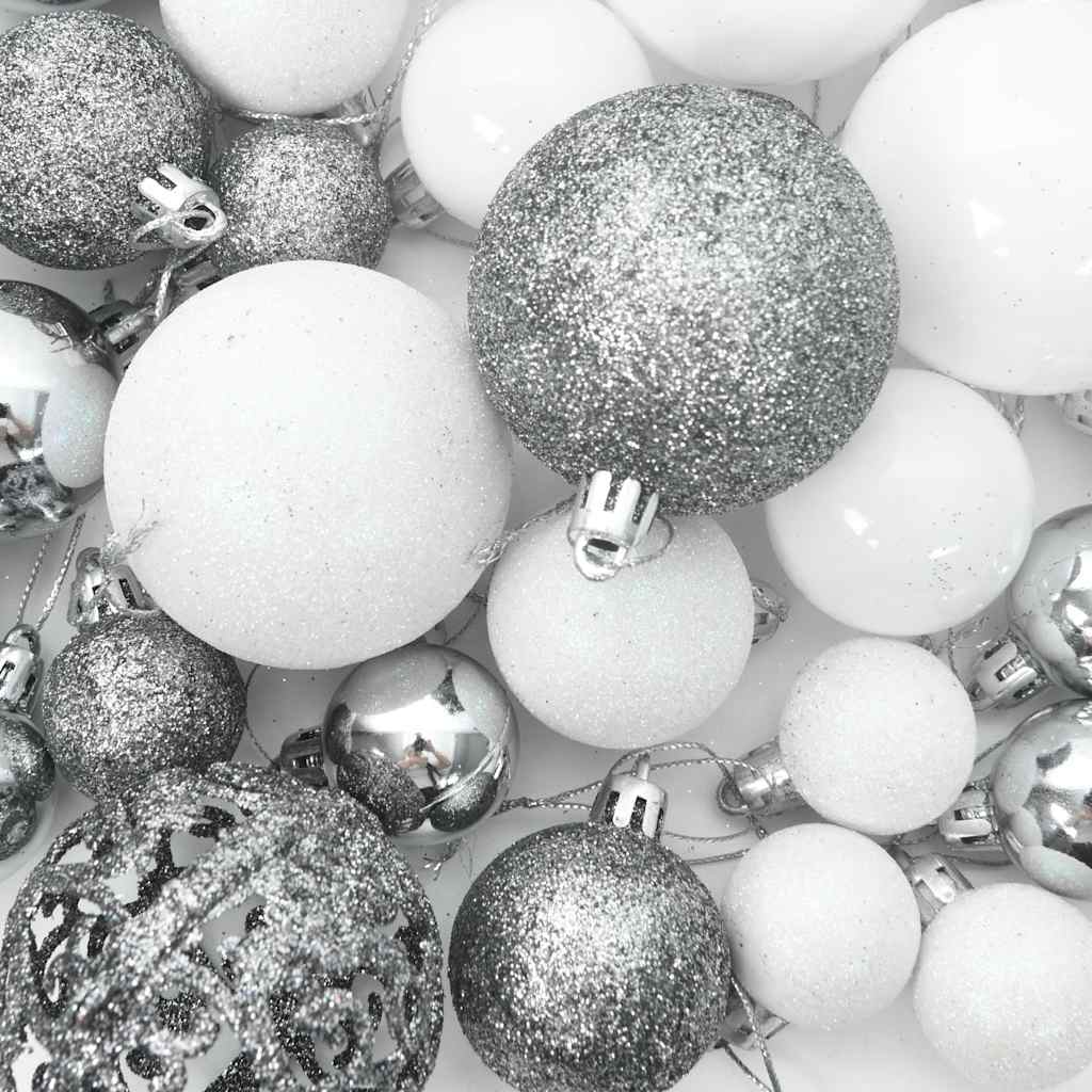 vidaXL 111 Piece Christmas Bauble Set White and Grey Polystyrene - Multicolour - 36 x 12 x 24 cm