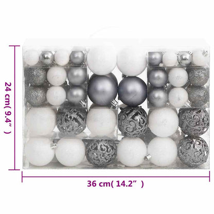 vidaXL 111 Piece Christmas Bauble Set White and Grey Polystyrene - Multicolour - 36 x 12 x 24 cm