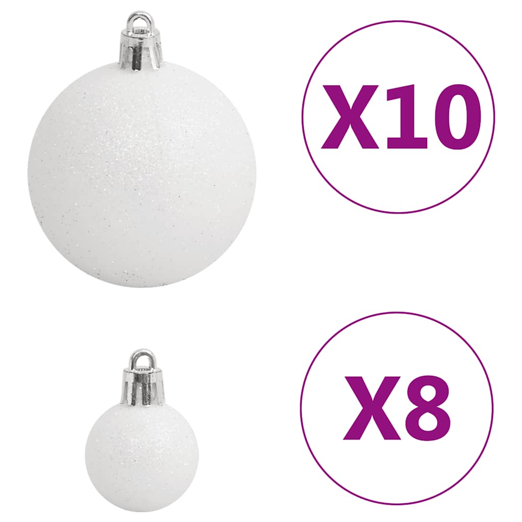 vidaXL 111 Piece Christmas Bauble Set White and Grey Polystyrene - Multicolour - 36 x 12 x 24 cm
