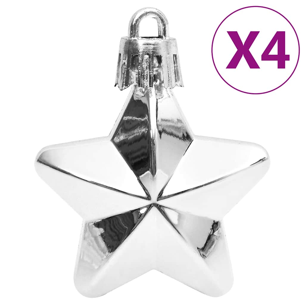 vidaXL 111 Piece Christmas Bauble Set White and Grey Polystyrene - Multicolour - 36 x 12 x 24 cm