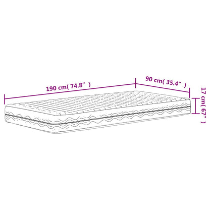 vidaXL Foam Mattress White 90x190 cm Hardness H2 H3 - 190 x 90 x 17 cm