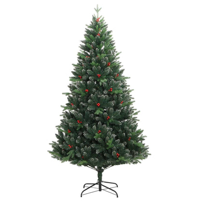 vidaXL Artificial Hinged Christmas Tree with Red Berries 150 cm - Green