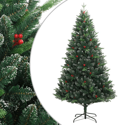 vidaXL Artificial Hinged Christmas Tree with Red Berries 180 cm - Green