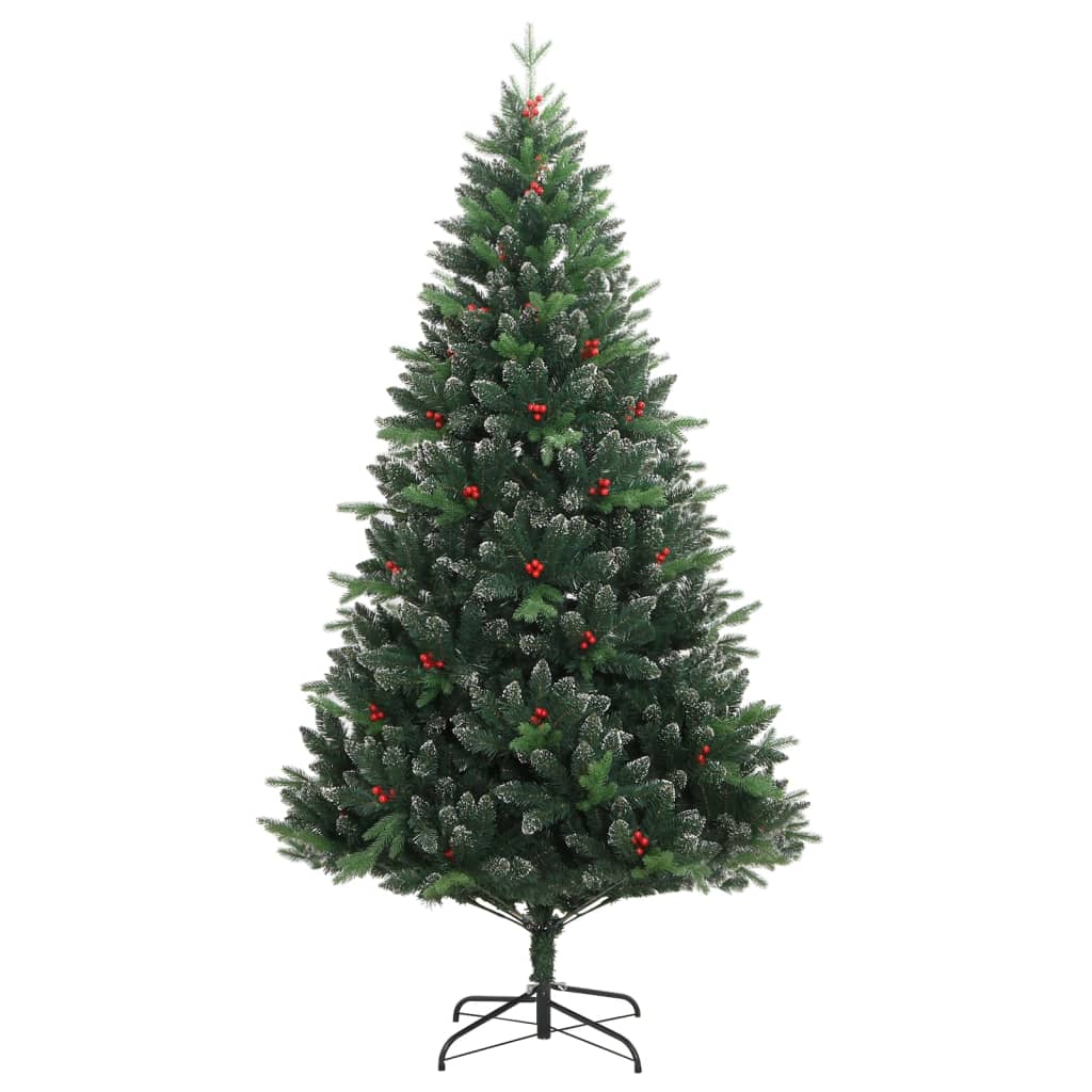 vidaXL Artificial Hinged Christmas Tree with Red Berries 180 cm - Green