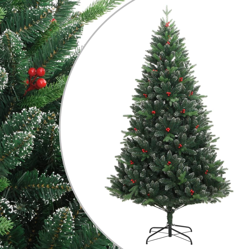 vidaXL Artificial Hinged Christmas Tree with Red Berries 210 cm - Green