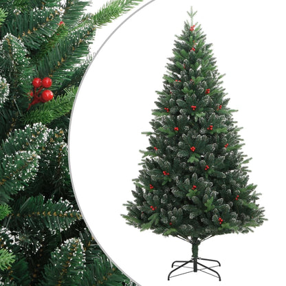 vidaXL Artificial Hinged Christmas Tree with Red Berries 240 cm - Green