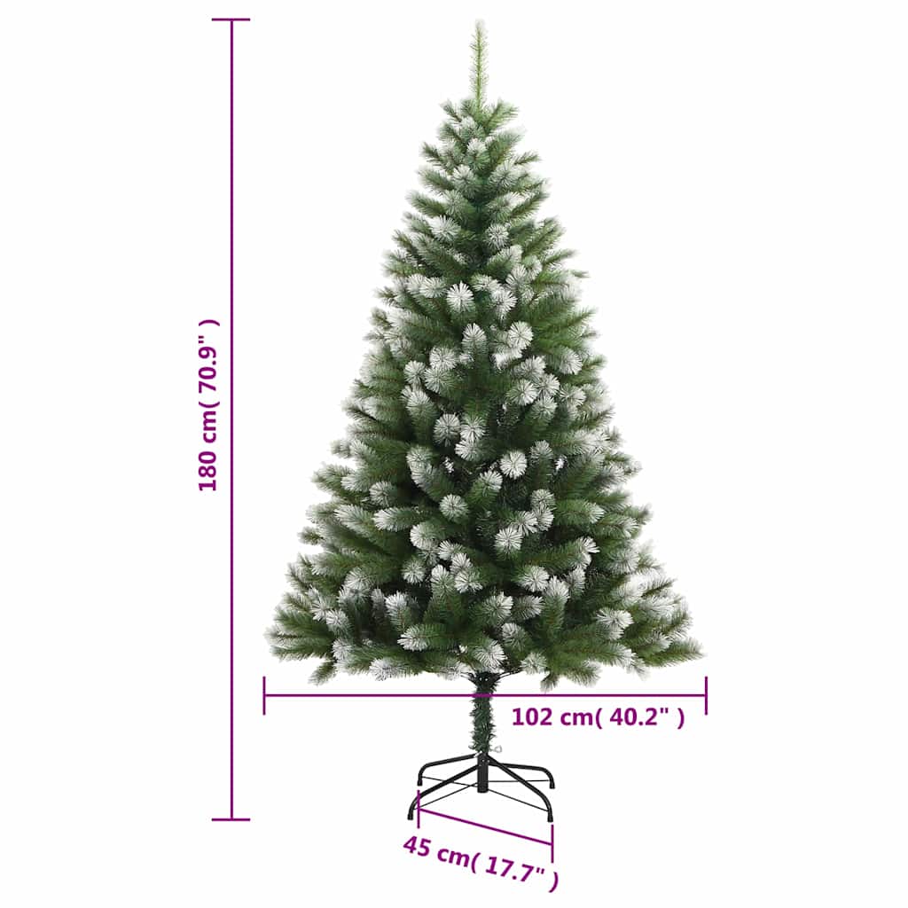 vidaXL Artificial Hinged Christmas Tree with Flocked Snow 180 cm - Green