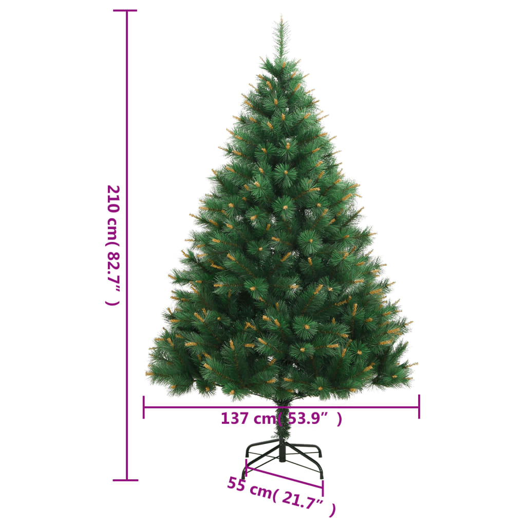 vidaXL Artificial Hinged Christmas Tree with Stand 210 cm - Green - 55038