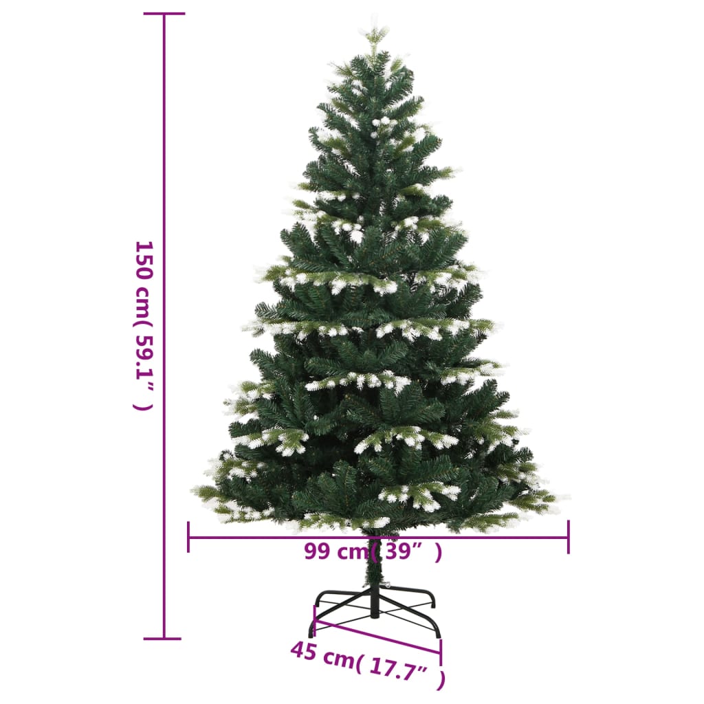 vidaXL Artificial Hinged Christmas Tree with Flocked Snow 150 cm - Green - 55057