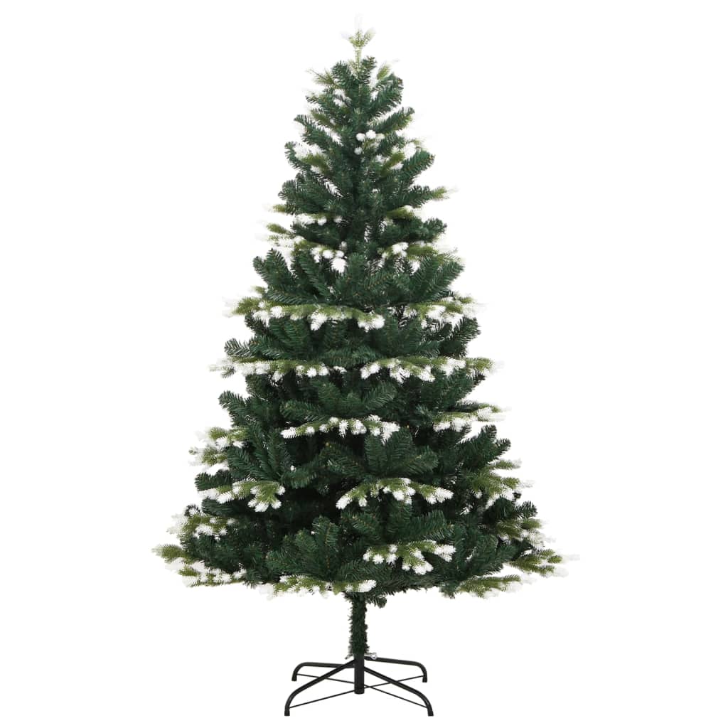 vidaXL Artificial Hinged Christmas Tree with Flocked Snow 210 cm - Green - 55069