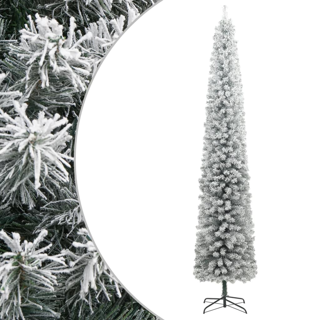 vidaXL Slim Christmas Tree with Stand and Flocked Snow 270 cm PVC - White