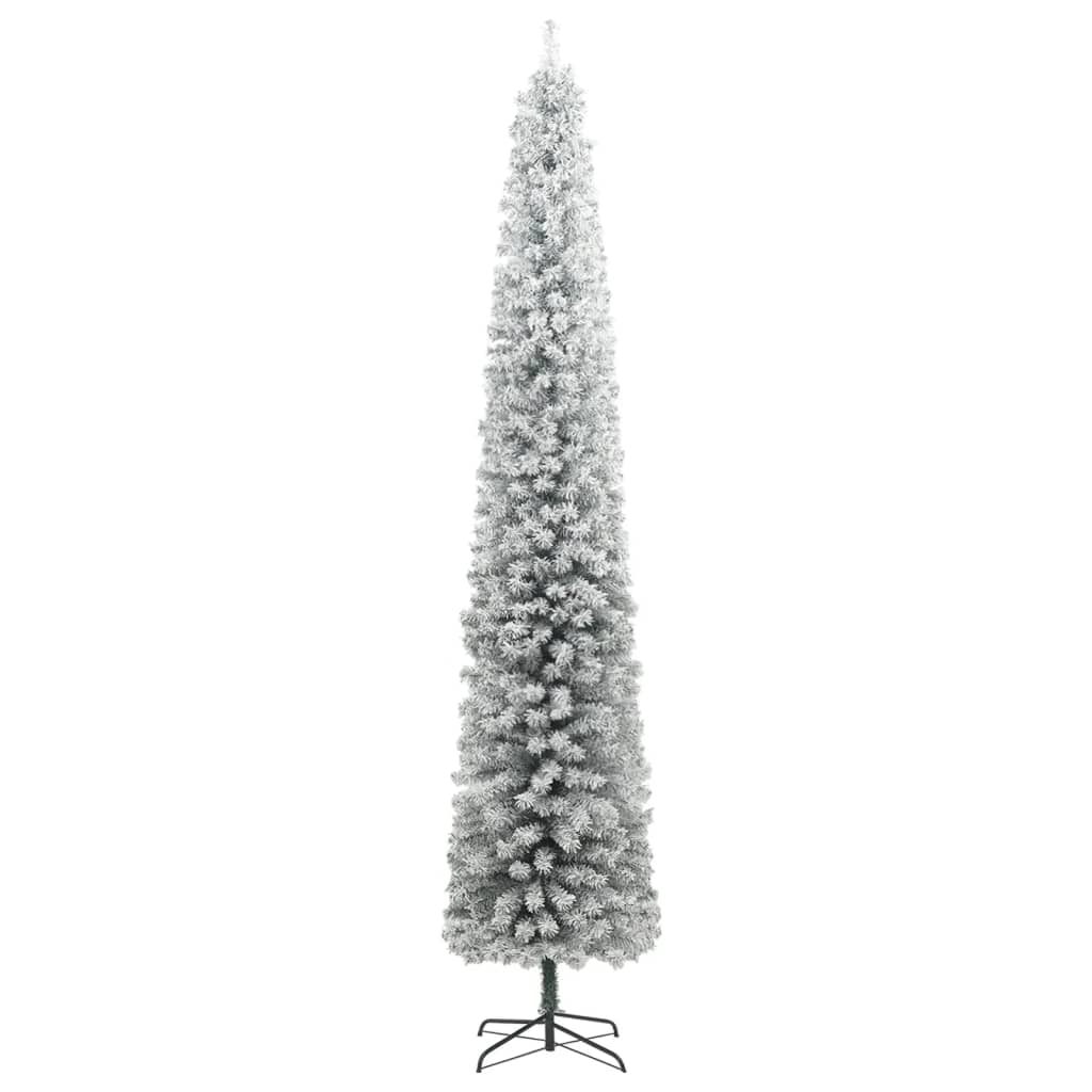 vidaXL Slim Christmas Tree with Stand and Flocked Snow 270 cm PVC - White