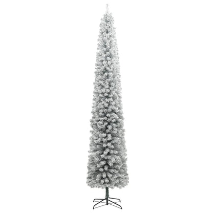 vidaXL Slim Christmas Tree with Stand and Flocked Snow 270 cm PVC - White