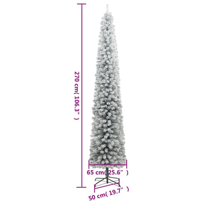 vidaXL Slim Christmas Tree with Stand and Flocked Snow 270 cm PVC - White