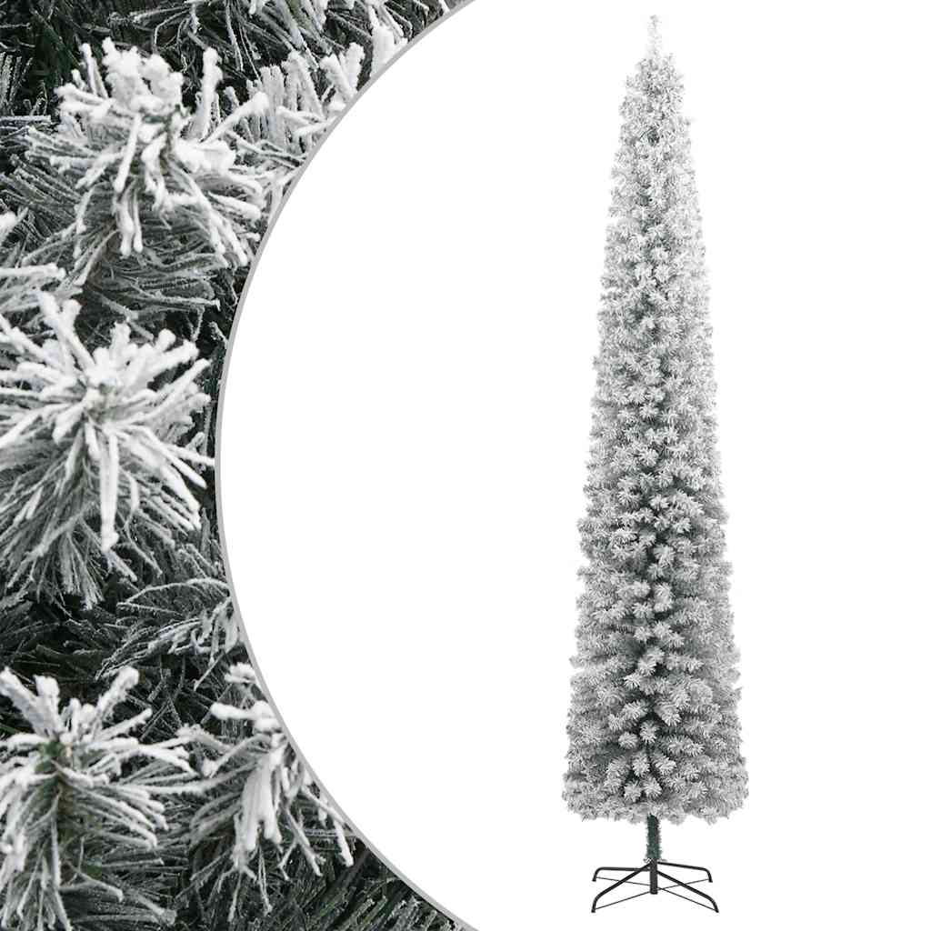 vidaXL Slim Christmas Tree with Stand and Flocked Snow 300 cm PVC - White