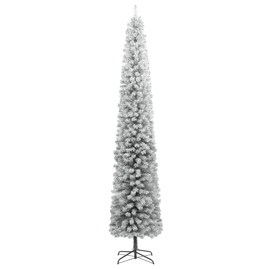 vidaXL Slim Christmas Tree with Stand and Flocked Snow 300 cm PVC - White