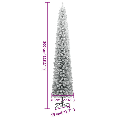 vidaXL Slim Christmas Tree with Stand and Flocked Snow 300 cm PVC - White