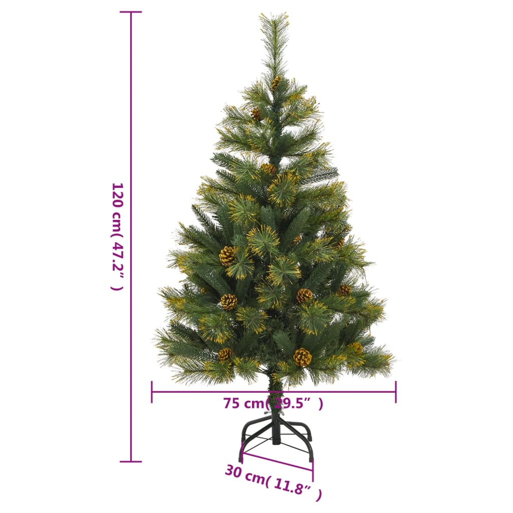 vidaXL Artificial Hinged Christmas Tree with Cones 120 cm - Green