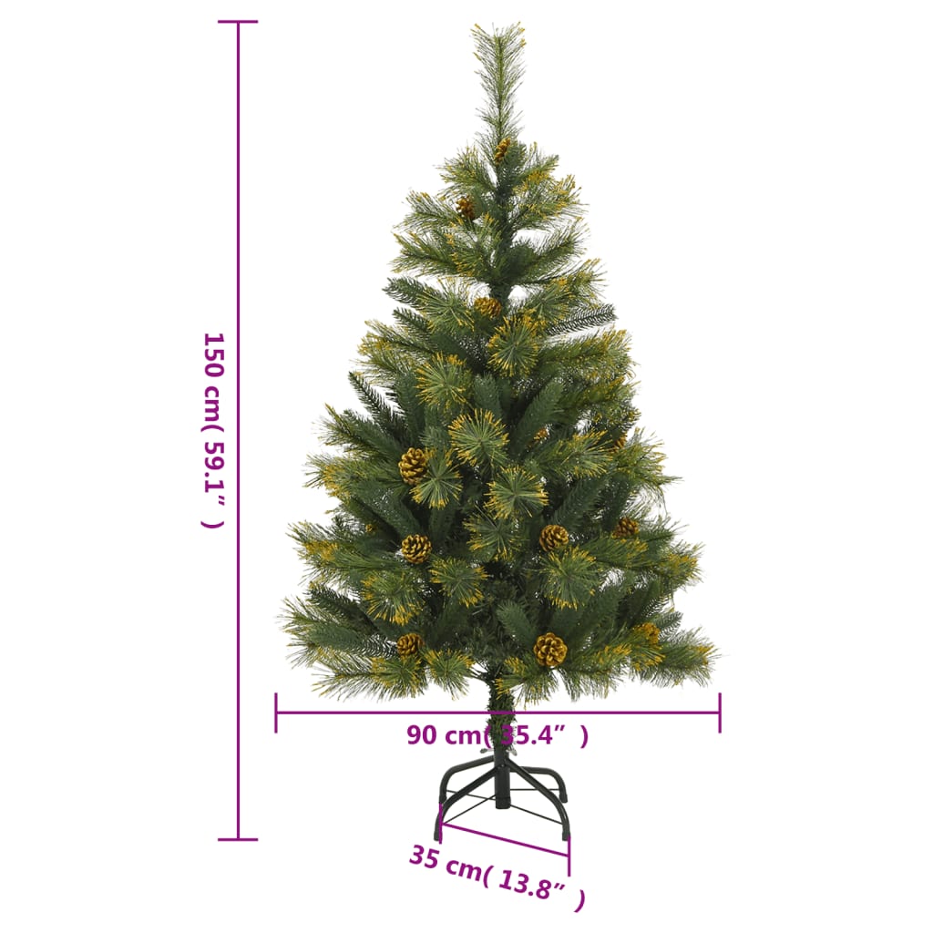 vidaXL Artificial Hinged Christmas Tree with Cones 150 cm - Green