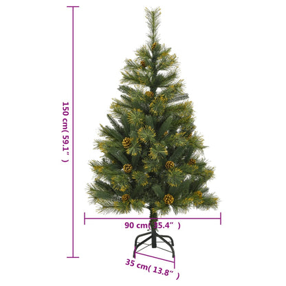 vidaXL Artificial Hinged Christmas Tree with Cones 150 cm - Green