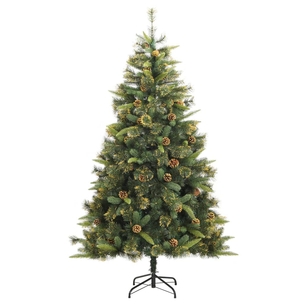 vidaXL Artificial Hinged Christmas Tree with Cones 180 cm - Green