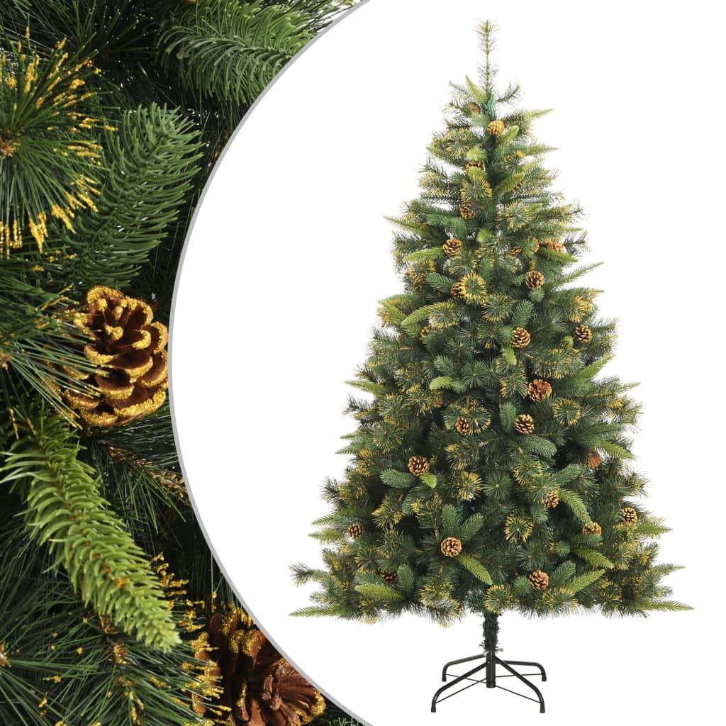 vidaXL Artificial Hinged Christmas Tree with Cones 240 cm - Green