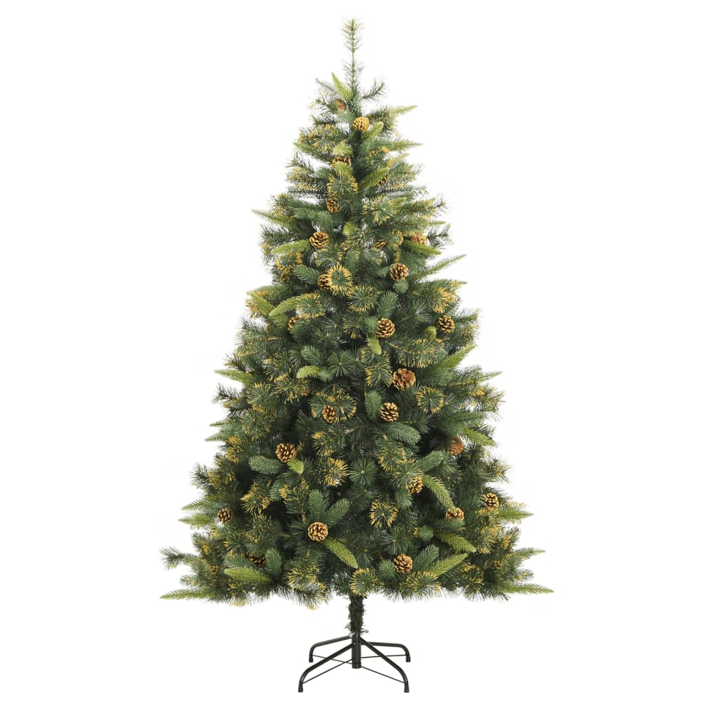 vidaXL Artificial Hinged Christmas Tree with Cones 240 cm - Green