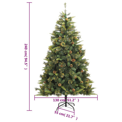 vidaXL Artificial Hinged Christmas Tree with Cones 240 cm - Green